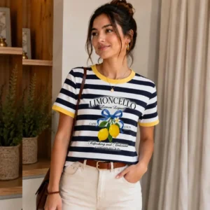 T-shirt limon cello listrada - Detalhe Amarelo