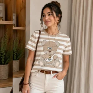 T-shirt The Best Bear Listrada - Bege