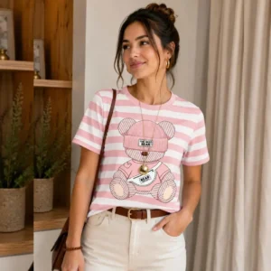 T-shirt The Best Bear Listrada - Rosa