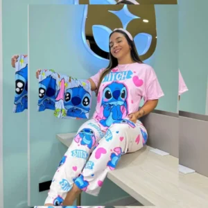 Pijama Trio (3 em 1 ) - Stitch Coração Rosa