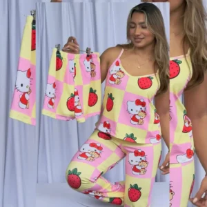 Pijama Trio (3 em 1 ) - Hello Kitty Morango (alcinha)
