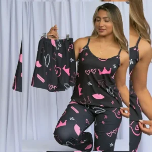 Pijama Trio (3 em 1 ) - Glamour Rosa (alcinha)