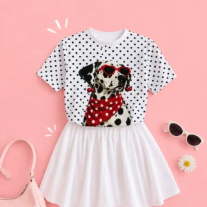 T-shirt Dálmata Com Fundo Poar - Branca