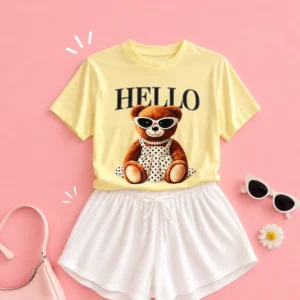 T-shirt Hello Urso - Amarela