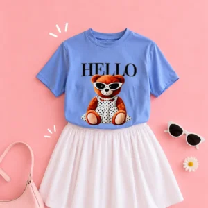 T-shirt Hello Urso - Azul