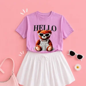 T-shirt Hello Urso - Rosa Chiclete