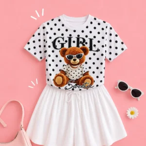 T-shirt Ursinho Com Fundo Poar - Branca