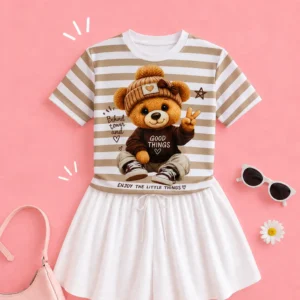 T-shirt Ursinha Good Things Listrada - Marrom