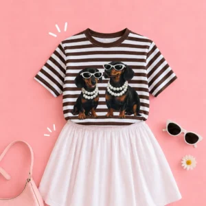 T-shirt Dogs Listrada - Marrom