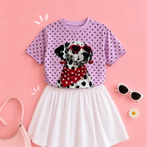 T-shirt Dálmata Com Fundo Poar - Rosa Chiclete